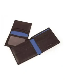 Dents RFID Leather Billfold Wallet with Removable Pass Holder in Chocolate/Royal Blue