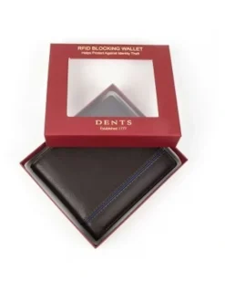 Dents RFID Leather Billfold Wallet with Removable Pass Holder in Chocolate/Royal Blue