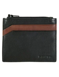 Dents RFID Two-Colour Pebble Grain Leather Card Holder in Black