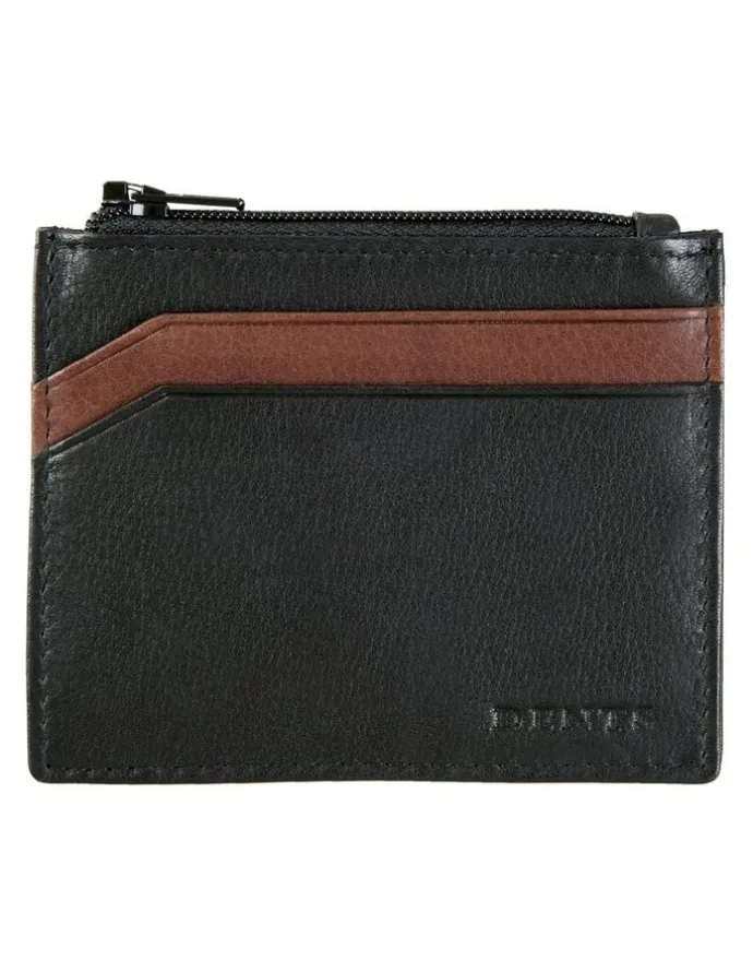 Dents RFID Two-Colour Pebble Grain Leather Card Holder in Black