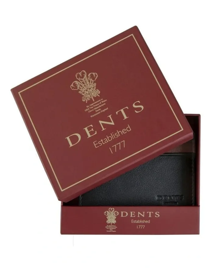 Dents RFID Two-Colour Pebble Grain Leather Card Holder in Black