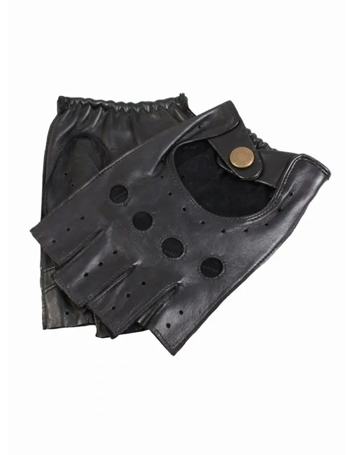 Dents Snetterton Fingerless Leather Driving Gloves in Black