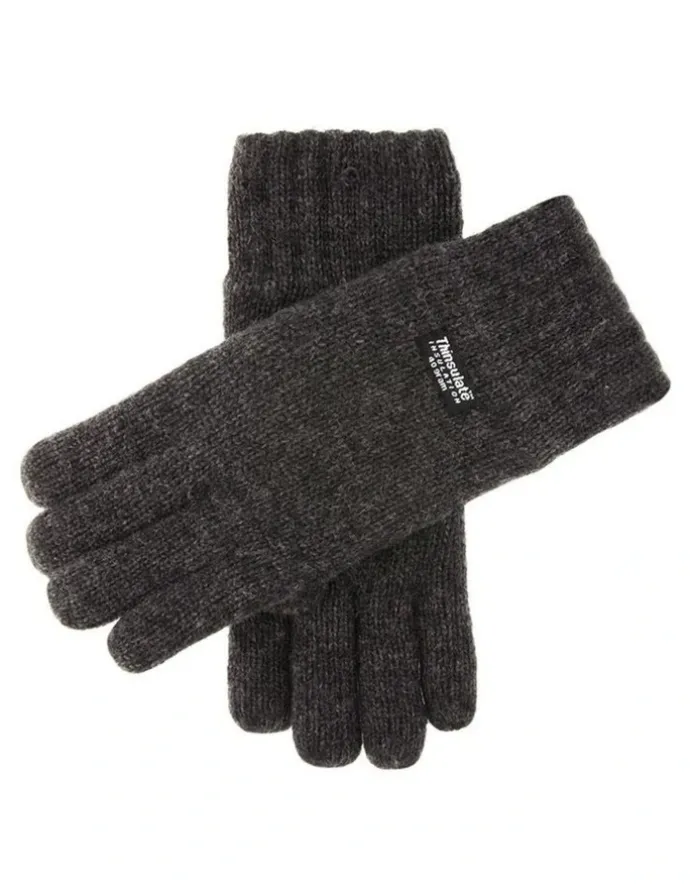 Dents Wool Blend Insulated Knit Gloves in Charcoal Marle