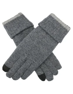 Dents Thinsulate Lined Touchscreen Knit Gloves with Rollover Cuff in Navy Marle