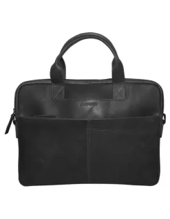 Futura Slimline Leather Laptop Bag with Shoulder Straps in Black