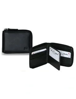 Futura Zip Around Leather Wallet with Rfid Blocking in Black