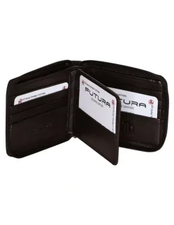 Futura Zip Around Leather Wallet with Rfid Blocking in Black