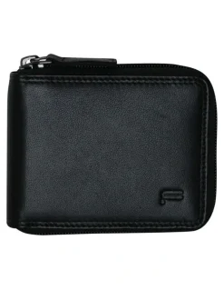 Futura Zip Around Leather Wallet with Rfid Blocking in Black