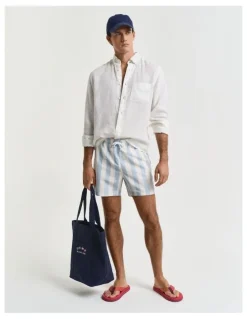 Gant Block Stripe Swim Shorts in Fresh Blue