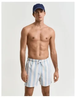 Gant Block Stripe Swim Shorts in Fresh Blue