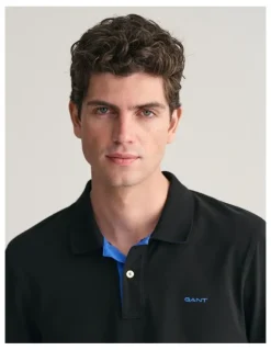 Gant Contrast Pique Polo Shirt in Black