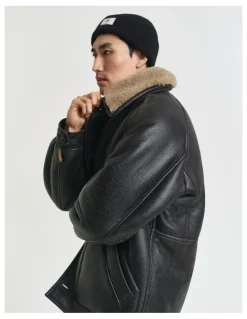 Gant Cotton Blend Ribbed Beanie in Black
