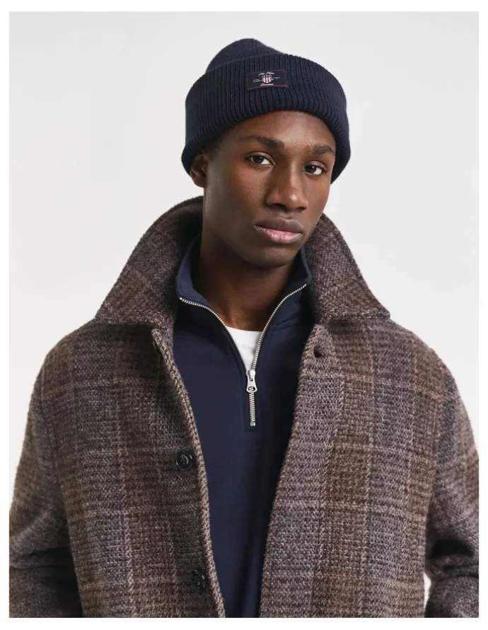 Gant Cotton Blend Ribbed Beanie in Evening Blue