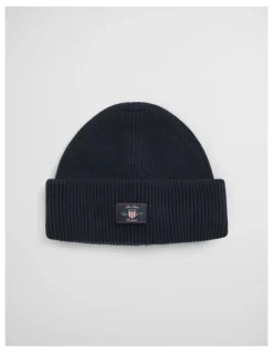 Gant Cotton Blend Ribbed Beanie in Evening Blue