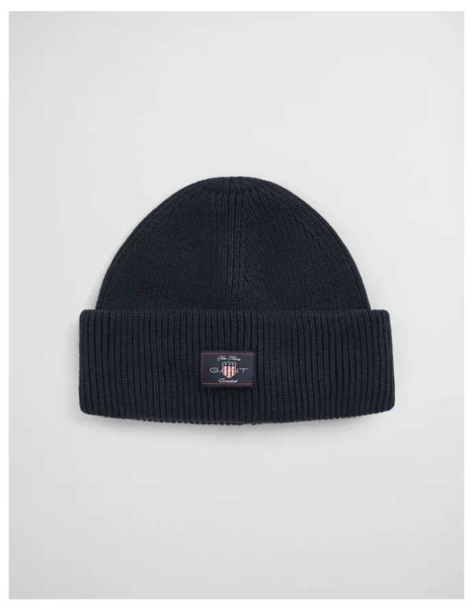 Gant Cotton Blend Ribbed Beanie in Evening Blue