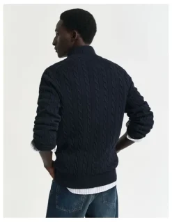 Gant Cotton Cable Half-Zip Knit in Evening Blue