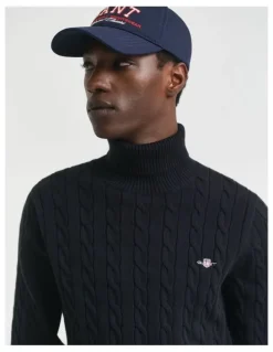 Gant Cotton Cable Knit Turtleneck Sweater in Black