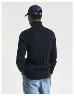 Gant Cotton Cable Knit Turtleneck Sweater in Black