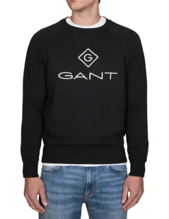Gant Diamond Crew Neck Sweatshirt in Black