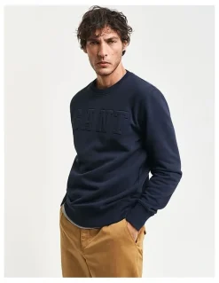 Gant Embossed Crew Neck Sweatshirt in Evening Blue