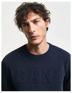 Gant Embossed Crew Neck Sweatshirt in Evening Blue