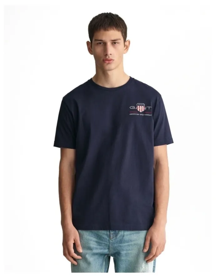 Gant Embroidered Archive Shield T-Shirt in Evening Blue