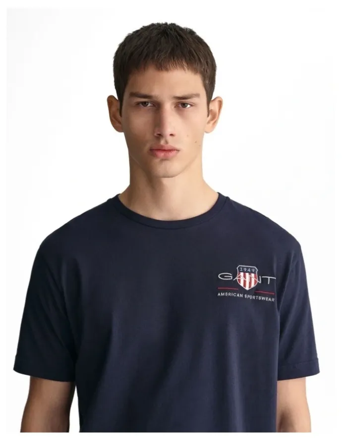 Gant Embroidered Archive Shield T-Shirt in Evening Blue