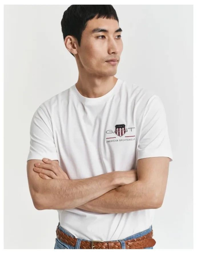Gant Embroidered Archive Shield T-Shirt in White