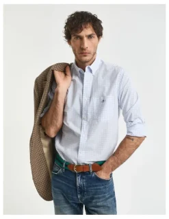 Gant Regular Fit Gingham Poplin Shirt in Light Blue
