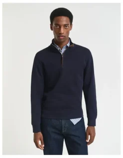 Gant Sacker Rib Half-Zip Sweatshirt in Evening Blue