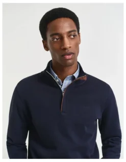 Gant Sacker Rib Half-Zip Sweatshirt in Evening Blue