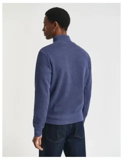 Gant Sacker Rib Half-Zip Sweatshirt in Dark Jeans blue Melange