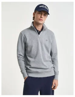 Gant Shield Half Zip Sweater in Grey Melange