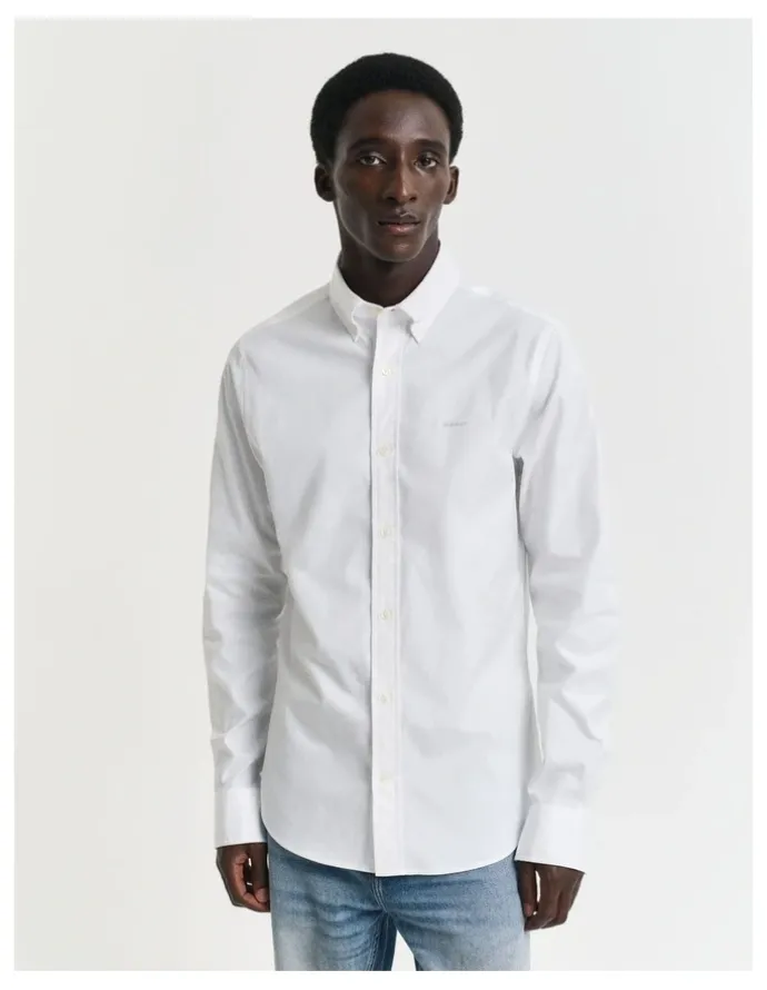 Gant Slim Fit Pinpoint Oxford Shirt in White