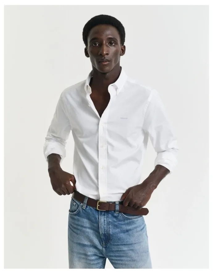 Gant Slim Fit Pinpoint Oxford Shirt in White
