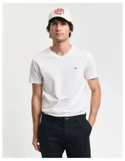 Gant Slim Fit Shield V-Neck T-Shirt in White