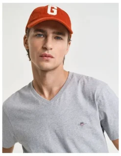 Gant Slim Fit Shield V-Neck T-shirt in Grey Melange