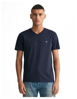 Gant Slim Fit Shield V-Neck T-shirt in Evening Blue