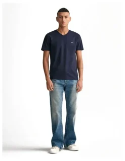 Gant Slim Fit Shield V-Neck T-shirt in Evening Blue