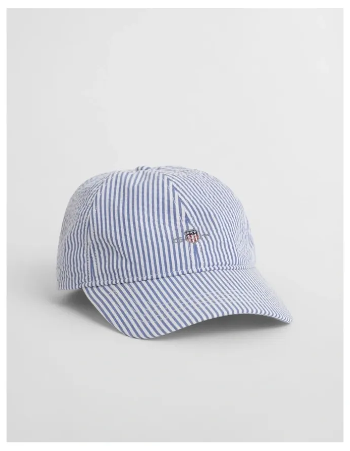Gant Striped Seersucker Cap in Rich Blue