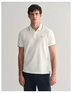 Gant Tipped Pique Polo Shirt in White