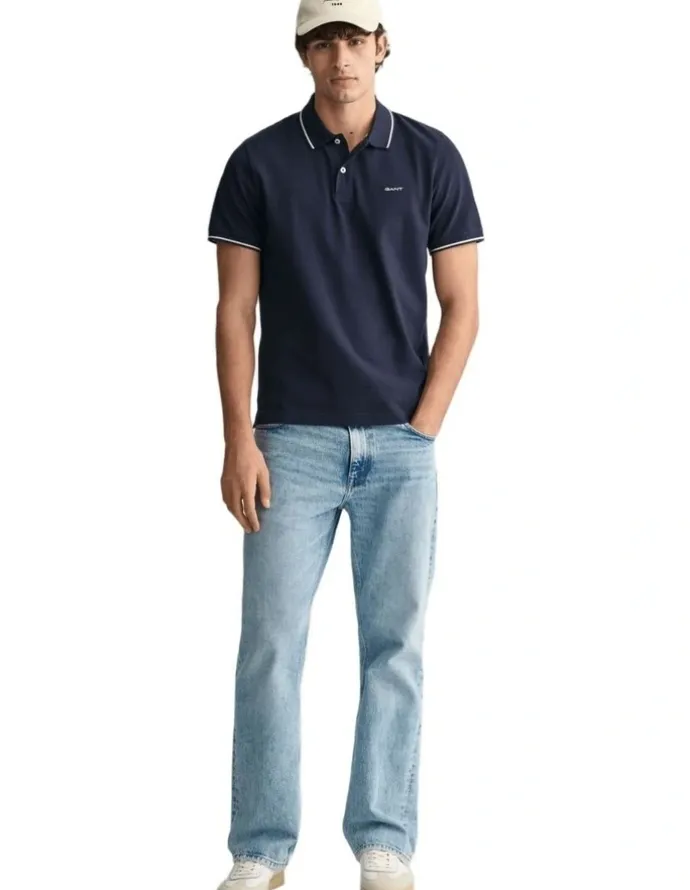 Gant Tipped Pique Polo Shirt in Evening Blue