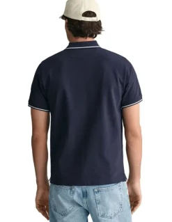 Gant Tipped Pique Polo Shirt in Evening Blue
