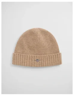 Gant Unisex Shield Wool Beanie in Khaki Melange