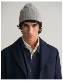 Gant Unisex Shield Wool Beanie in Grey Melange