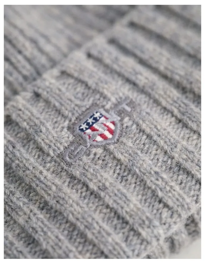 Gant Unisex Shield Wool Beanie in Grey Melange
