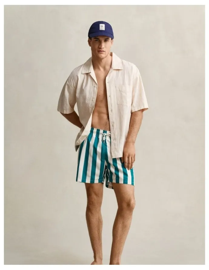 Gant Block Striped Swim Shorts in Aqua Blue