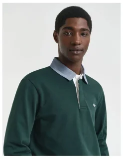 Gant Chambray Collar Heavy Rugger Shirt in Tartan Green