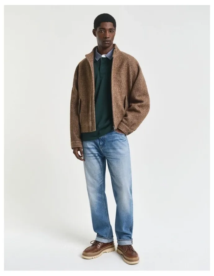 Gant Chambray Collar Heavy Rugger Shirt in Tartan Green