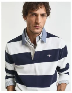 Gant Chambray Collar Striped Heavy Rugger T-shirt in Eggshell
